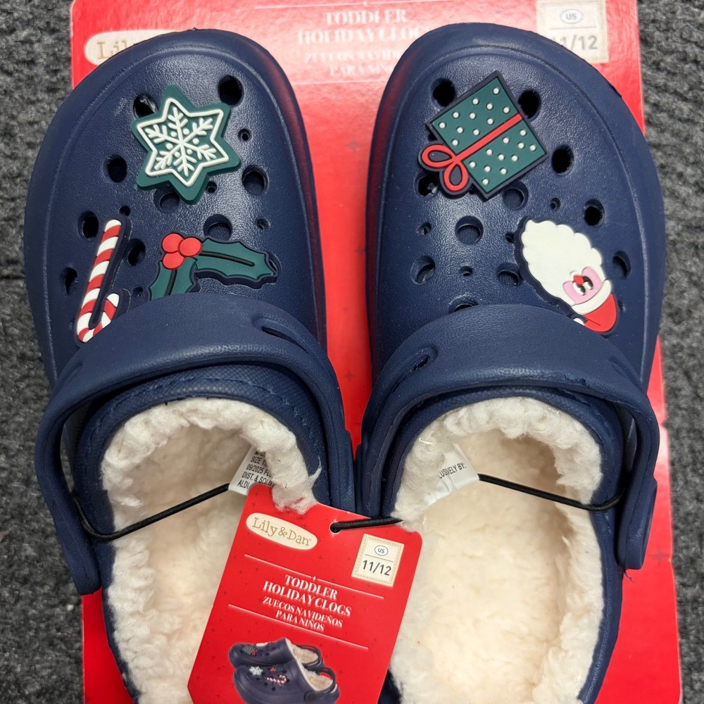 Lily & Dan Toddler Holiday Clogs Navy Blue Faux Fur Lined Christmas Shoes 11/12 - Picture 2 of 6